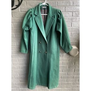 Vintage 80's Jofeld Hunter Green Wool Double Breasted Long Top Coat